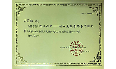 《匠心履職——省人大代表林善平的故事》獲得中國人大新聞獎一等獎